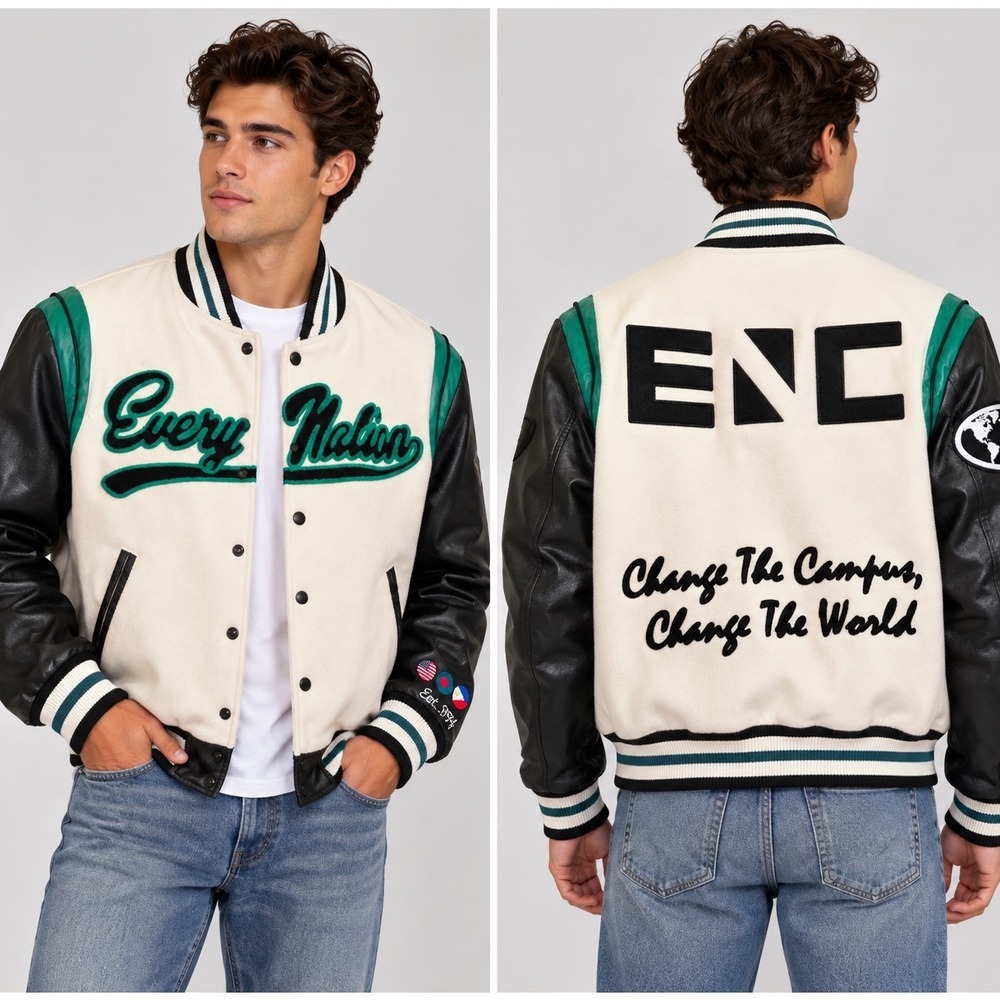 Every Nation ENC Men's M Wool Leather Varsity Letterman Jacket Campus Ministry